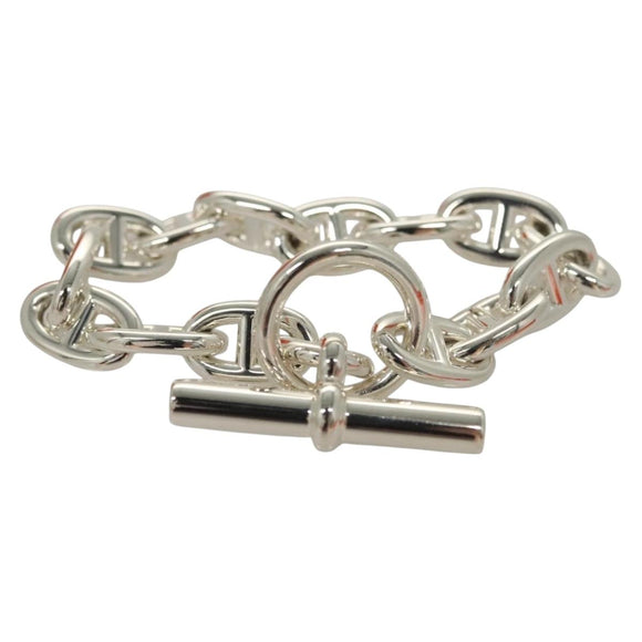 HERMES Chene Dunkle MM Bracelet Ag925 14 Links Silver Auth 132989M