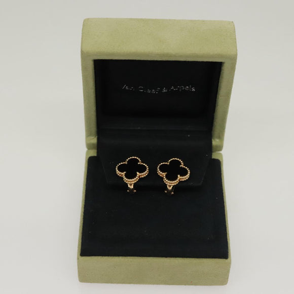 Van Cleef & Arpels Vintage Alhambra Onyx Pierce 18K Gold(750) Gold Auth 132990M