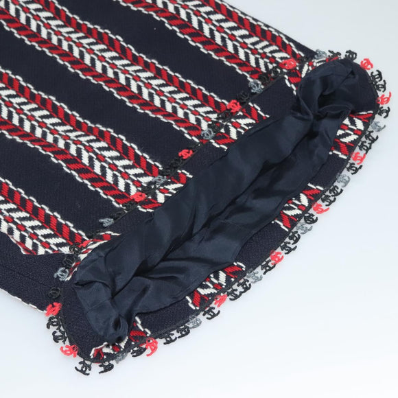 CHANEL Skirt Tweed Navy Red CC Auth 132997M