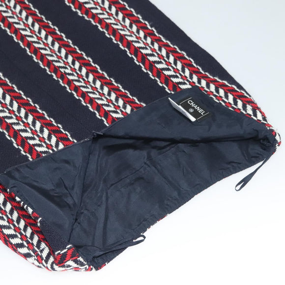 CHANEL Skirt Tweed Navy Red CC Auth 132997M