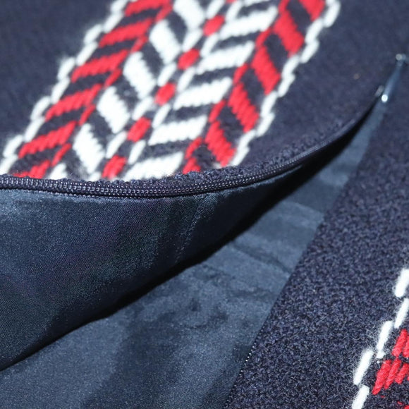 CHANEL Skirt Tweed Navy Red CC Auth 132997M