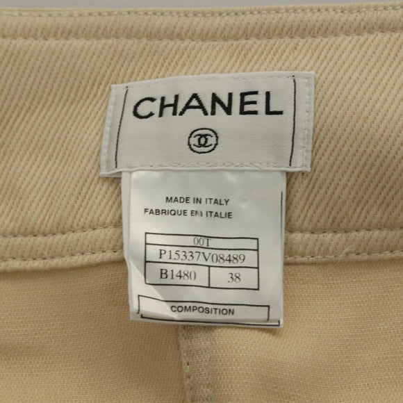 CHANEL Skirt Denim Leather Beige CC Auth 133000M