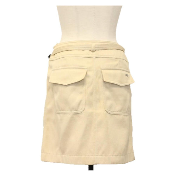 CHANEL Skirt Denim Leather Beige CC Auth 133000M