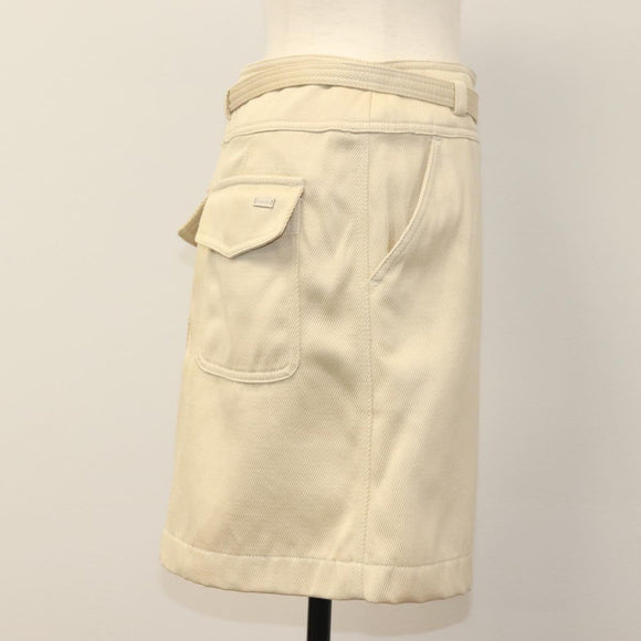 CHANEL Skirt Denim Leather Beige CC Auth 133000M