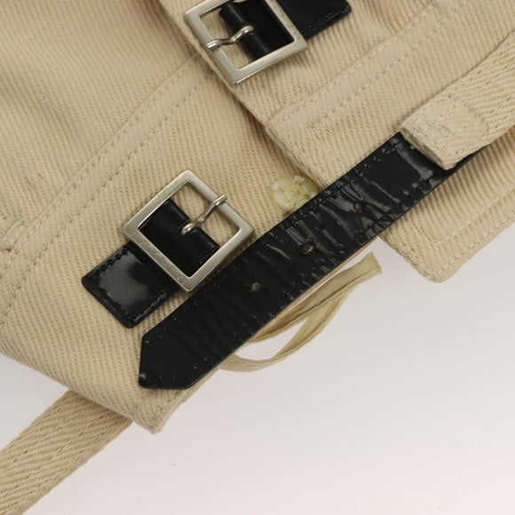 CHANEL Skirt Denim Leather Beige CC Auth 133000M