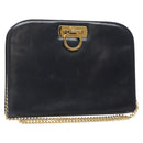 Salvatore Ferragamo Gancini Chain Shoulder Bag Leather Navy Gold Auth 133024-1