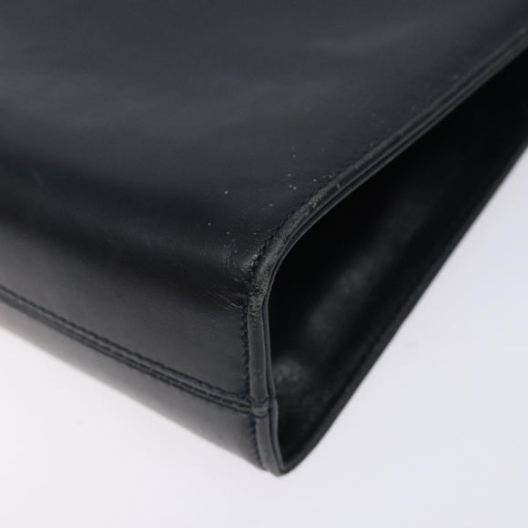 Salvatore Ferragamo Gancini Chain Shoulder Bag Leather Navy Gold Auth 133024