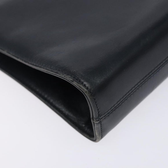 Salvatore Ferragamo Gancini Chain Shoulder Bag Leather Navy Gold Auth 133024