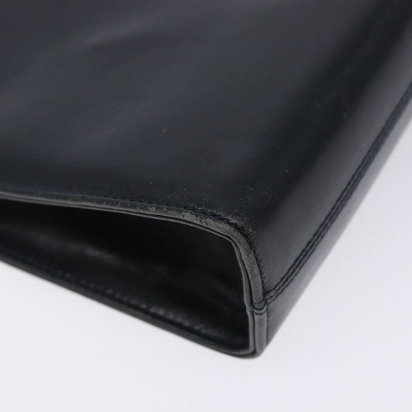 Salvatore Ferragamo Gancini Chain Shoulder Bag Leather Navy Gold Auth 133024