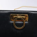 Salvatore Ferragamo Gancini Chain Shoulder Bag Leather Navy Gold Auth 133024-17