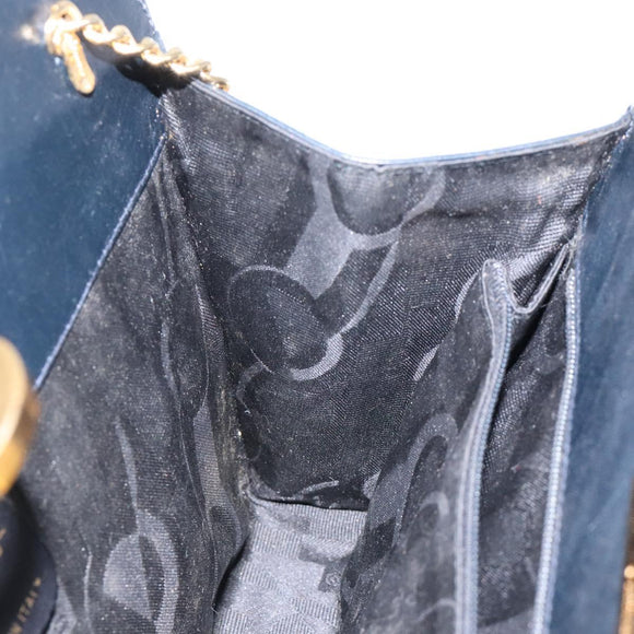 Salvatore Ferragamo Gancini Chain Shoulder Bag Leather Navy Gold Auth 133024