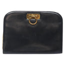 Salvatore Ferragamo Gancini Chain Shoulder Bag Leather Navy Gold Auth 133024-13