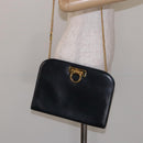 Salvatore Ferragamo Gancini Chain Shoulder Bag Leather Navy Gold Auth 133024-20