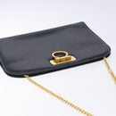Salvatore Ferragamo Gancini Chain Shoulder Bag Leather Navy Gold Auth 133024-6