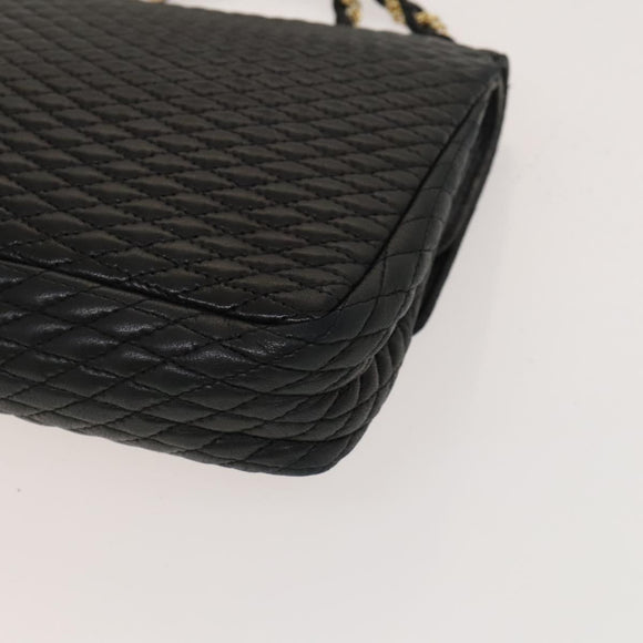 BALLY Chain Shoulder Bag Leather Black Gold Auth 133026