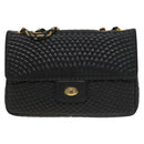 BALLY Chain Shoulder Bag Leather Black Gold Auth 133026-13