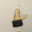 BALLY Chain Shoulder Bag Leather Black Gold Auth 133026-21