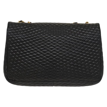 BALLY Chain Shoulder Bag Leather Black Gold Auth 133026 - 0