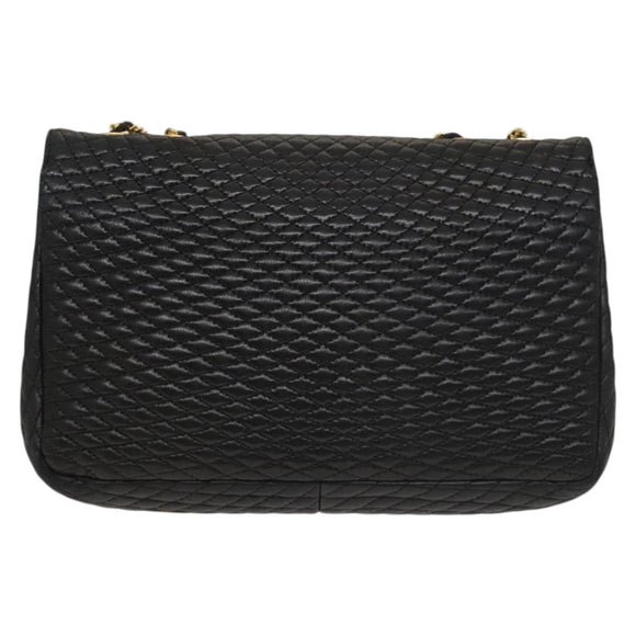 BALLY Chain Shoulder Bag Leather Black Gold Auth 133026