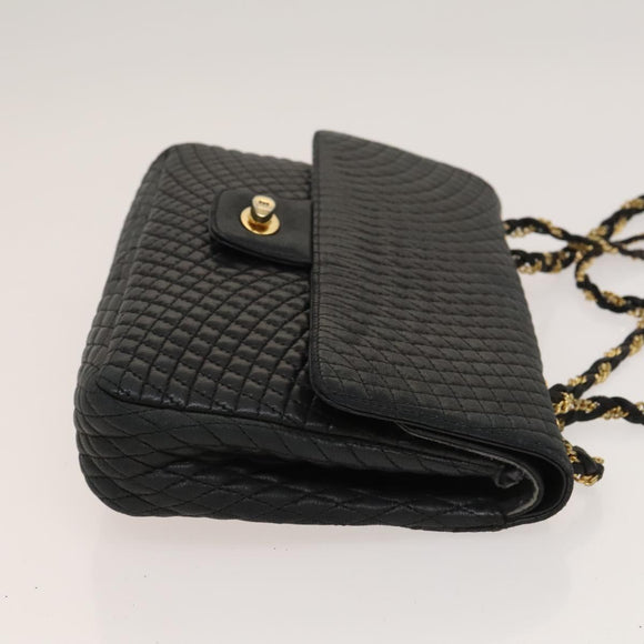 BALLY Chain Shoulder Bag Leather Black Gold Auth 133026