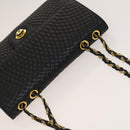 BALLY Chain Shoulder Bag Leather Black Gold Auth 133026-6