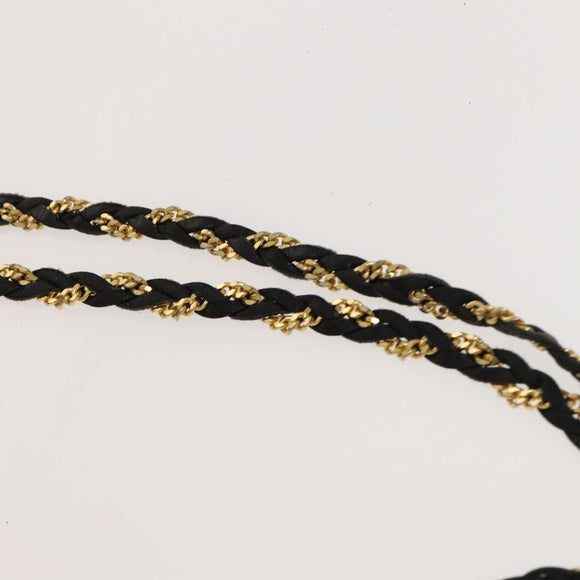 BALLY Chain Shoulder Bag Leather Black Gold Auth 133026