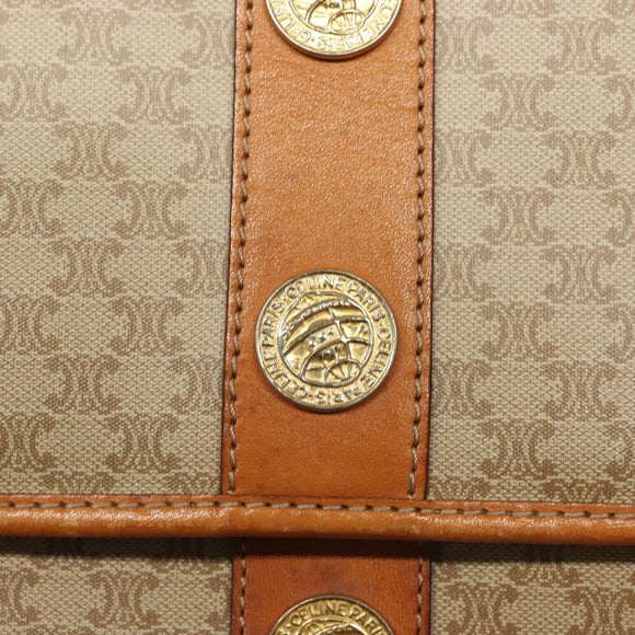 CELINE Macadam Canvas Shoulder Bag PVC Beige Gold Auth 133028