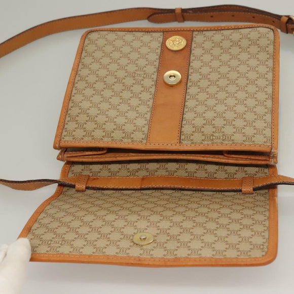 CELINE Macadam Canvas Shoulder Bag PVC Beige Gold Auth 133028