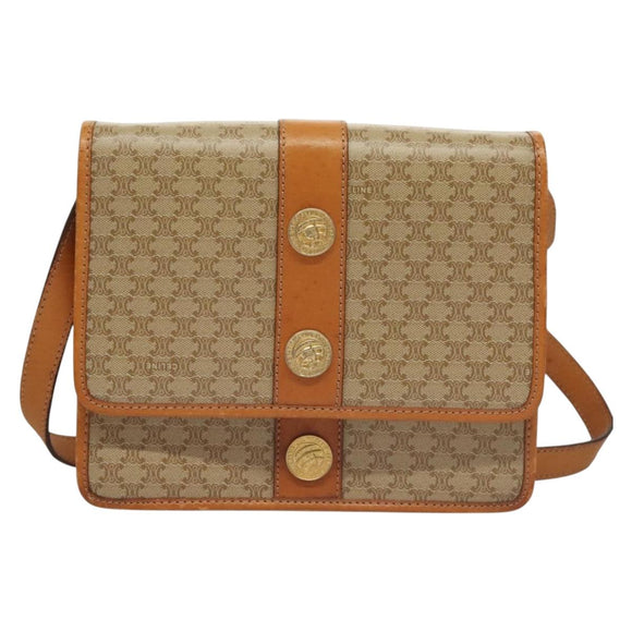 CELINE Macadam Canvas Shoulder Bag PVC Beige Gold Auth 133028