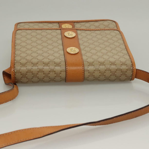 CELINE Macadam Canvas Shoulder Bag PVC Beige Gold Auth 133028