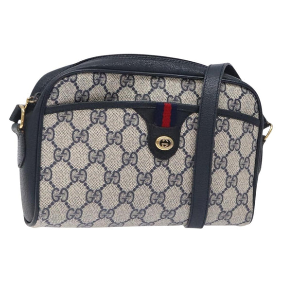 GUCCI GG Supreme Sherry Line Shoulder Bag PVC Navy Gold 116 02 089 Auth 133031