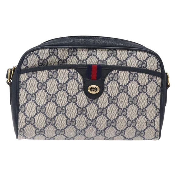 GUCCI GG Supreme Sherry Line Shoulder Bag PVC Navy Gold 116 02 089 Auth 133031