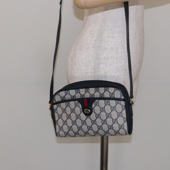 GUCCI GG Supreme Sherry Line Shoulder Bag PVC Navy Gold 116 02 089 Auth 133031