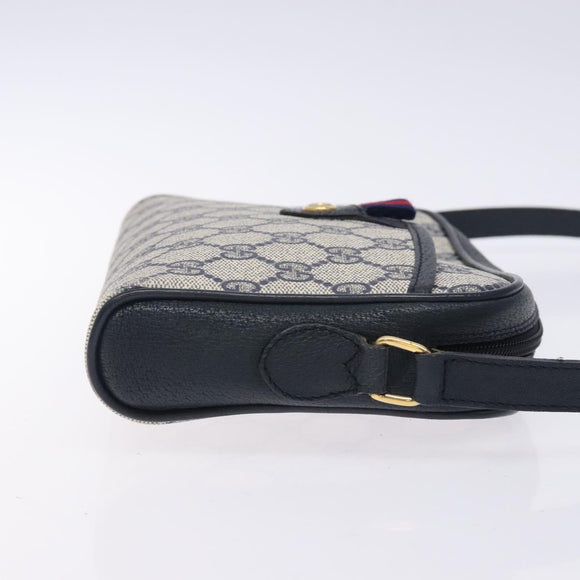 GUCCI GG Supreme Sherry Line Shoulder Bag PVC Navy Gold 116 02 089 Auth 133031