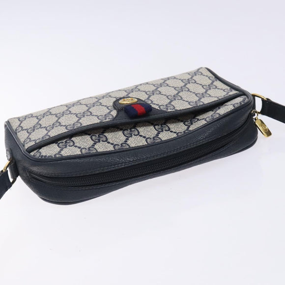 GUCCI GG Supreme Sherry Line Shoulder Bag PVC Navy Gold 116 02 089 Auth 133031