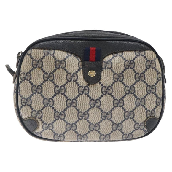 GUCCI GG Supreme Sherry Line Bag PVC Navy Gold Red 89 02 066 Auth 133032