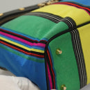 Gianni Versace Vanity Hand Bag Canvas 2way Blue Gold Auth 133035-10