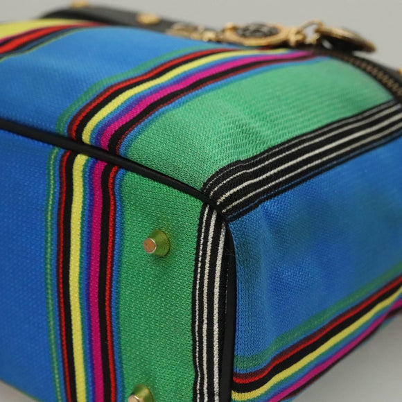 Gianni Versace Vanity Hand Bag Canvas 2way Blue Gold Auth 133035