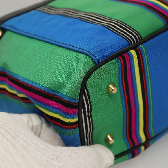 Gianni Versace Vanity Hand Bag Canvas 2way Blue Gold Auth 133035