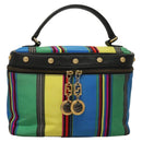 Gianni Versace Vanity Hand Bag Canvas 2way Blue Gold Auth 133035-2