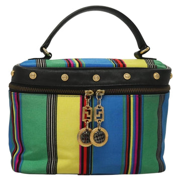 Gianni Versace Vanity Hand Bag Canvas 2way Blue Gold Auth 133035 - 0