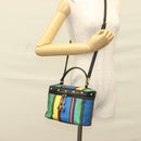 Gianni Versace Vanity Hand Bag Canvas 2way Blue Gold Auth 133035-21