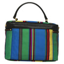 Gianni Versace Vanity Hand Bag Canvas 2way Blue Gold Auth 133035-3