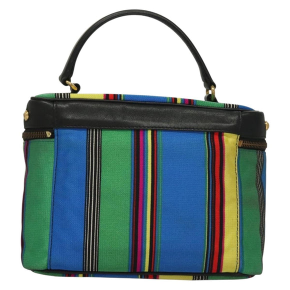 Gianni Versace Vanity Hand Bag Canvas 2way Blue Gold Auth 133035
