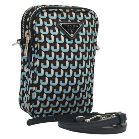 PRADA Shoulder Bag Nylon Blue Silver Auth 133036