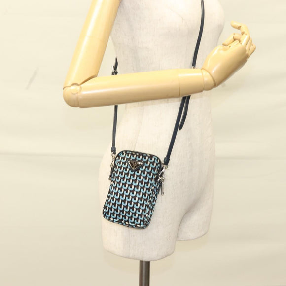 PRADA Shoulder Bag Nylon Blue Silver Auth 133036