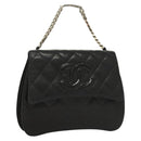 CHANEL Matelasse Chain Hand Bag Lamb Skin Black Silver CC Auth 133037-1