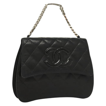 CHANEL Matelasse Chain Hand Bag Lamb Skin Black Silver CC Auth 133037