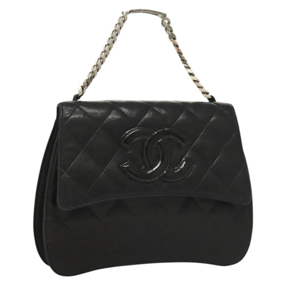 CHANEL Matelasse Chain Hand Bag Lamb Skin Black Silver CC Auth 133037