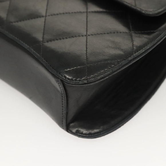 CHANEL Matelasse Chain Hand Bag Lamb Skin Black Silver CC Auth 133037